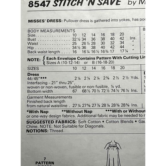 McCalls 8547 Sewing pattern apron dress tent dress size 10 12 14 - Picture 4 of 6